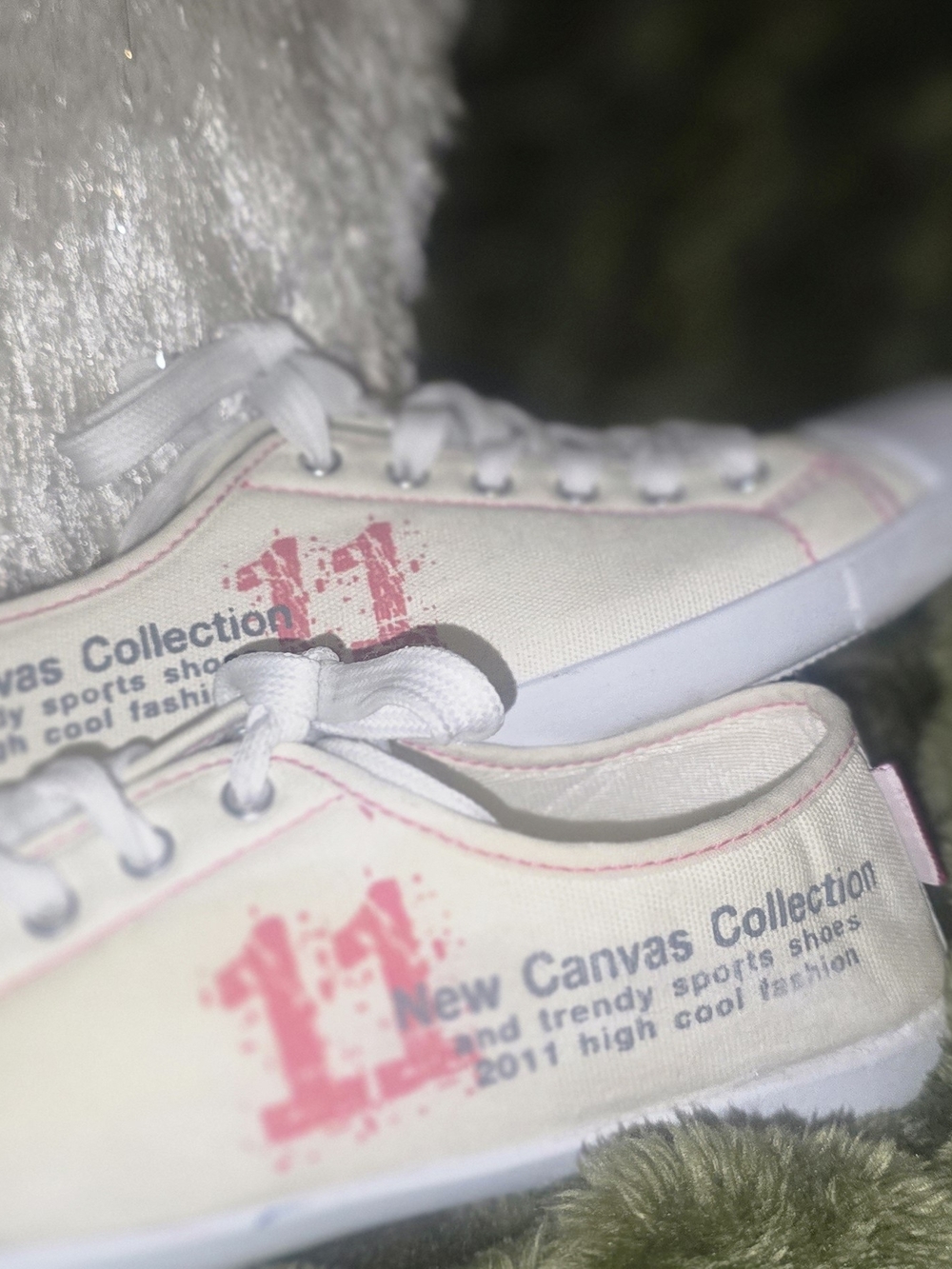 Japanese Buddy Brand Click  White Canvas Sneakers with Pink Accents